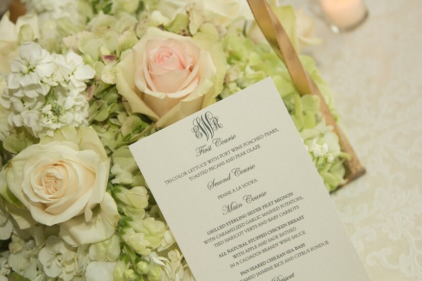 wedding menu on flowers