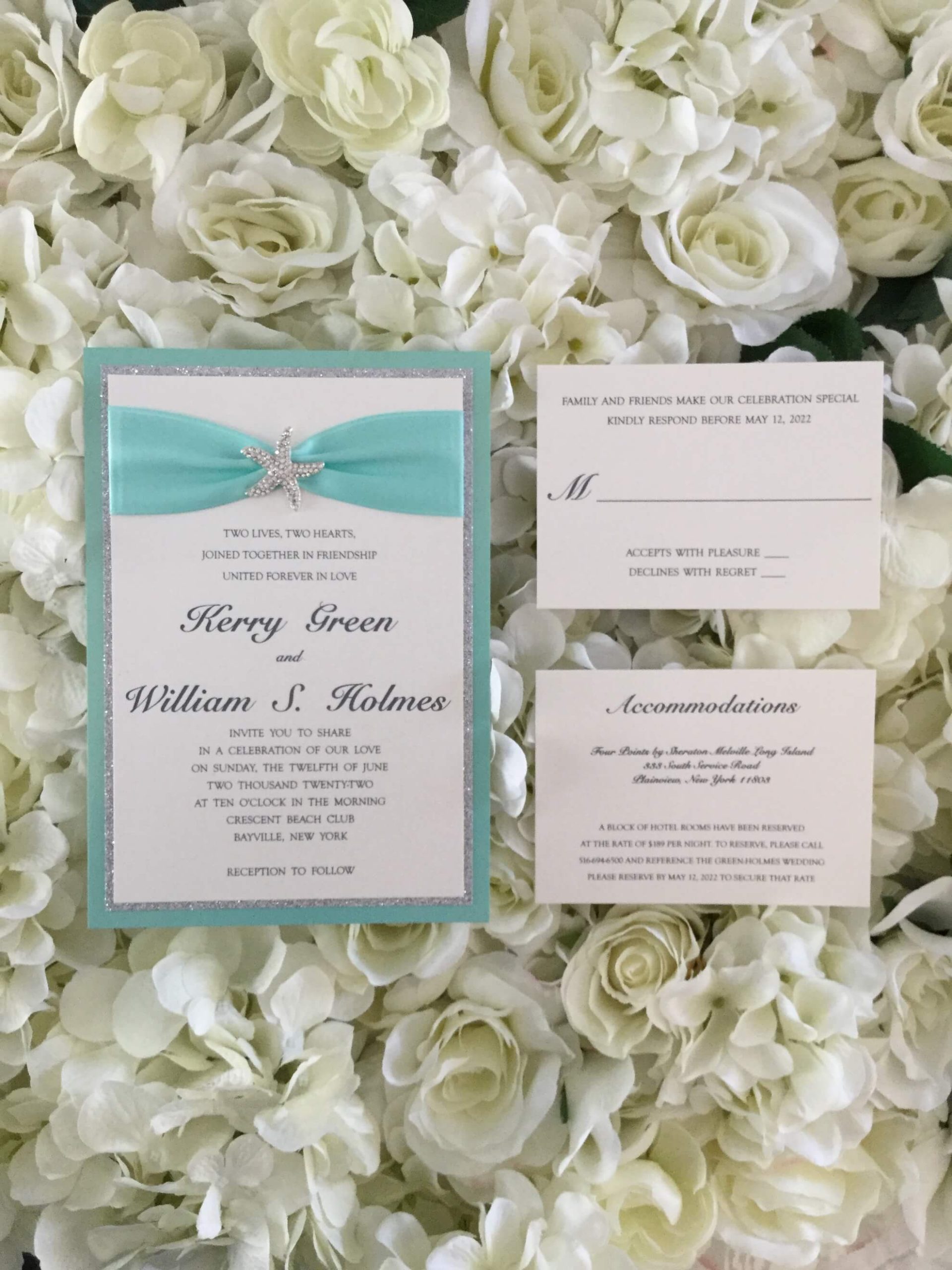 Crescent Beach Club Wedding Invitation ivory and glitter with starfish brooch -09 copy