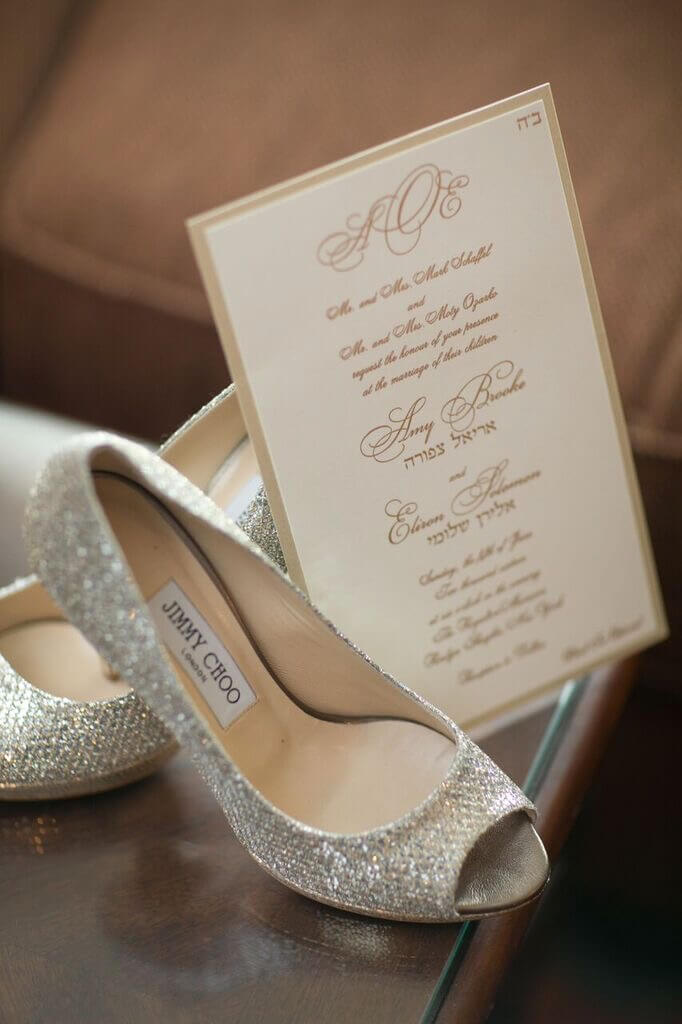 IVORY AND TAUPE WEDDING INVITATION WITH JIMMY CHOO SHOES