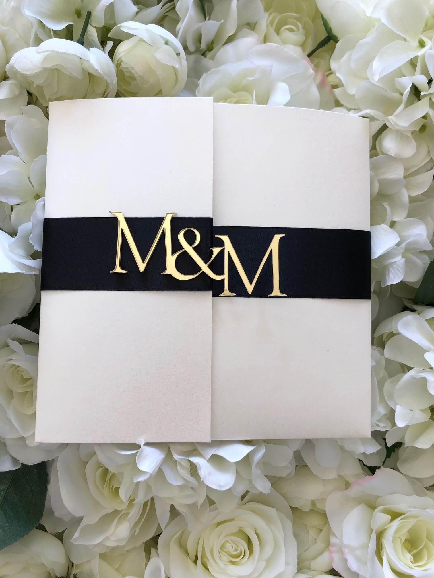 M&M Ivory Shimmer with ribbon Wedding Invitation