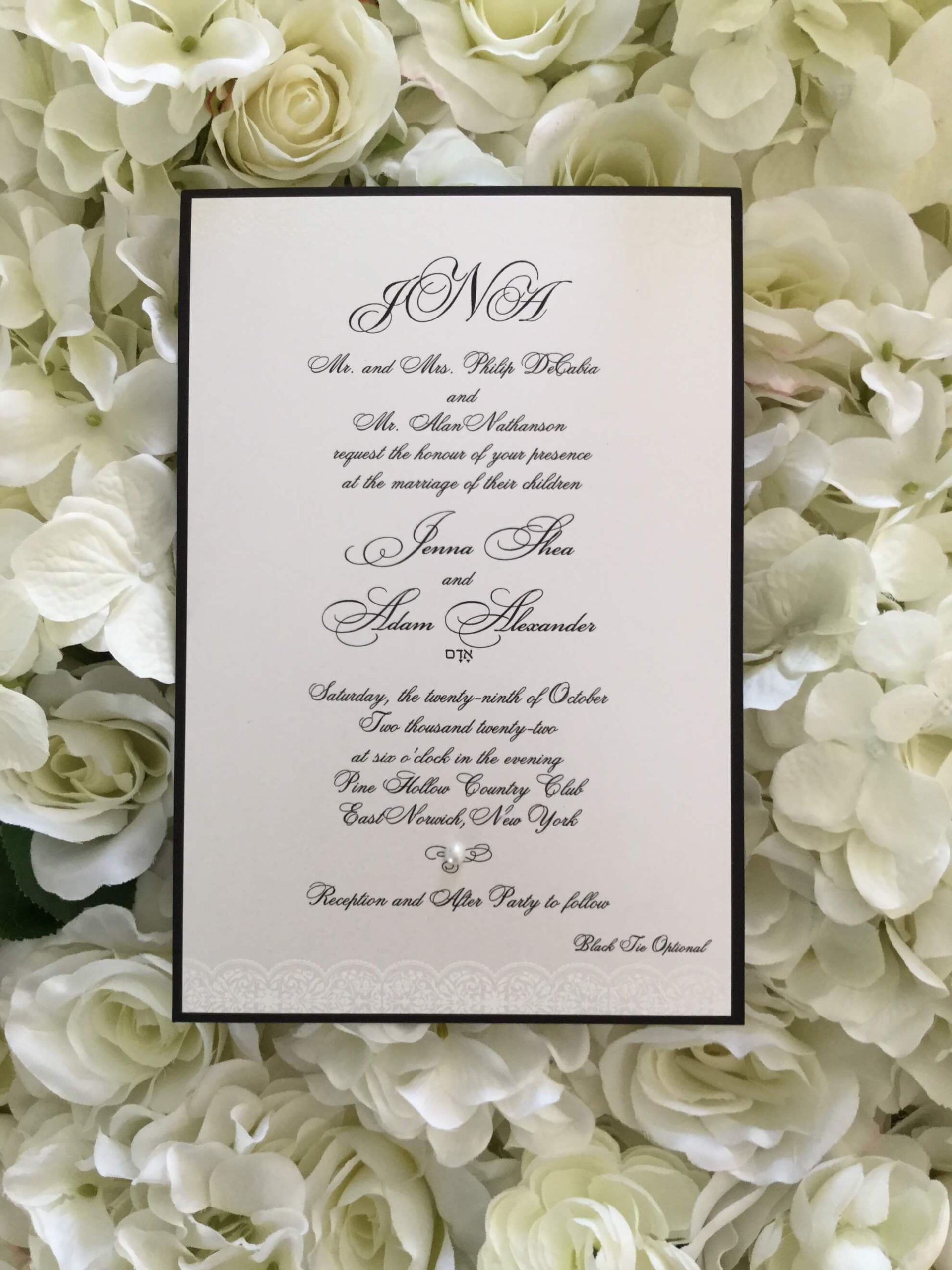 Pine Hollow Country Club wedding Invitation ivory and black-01