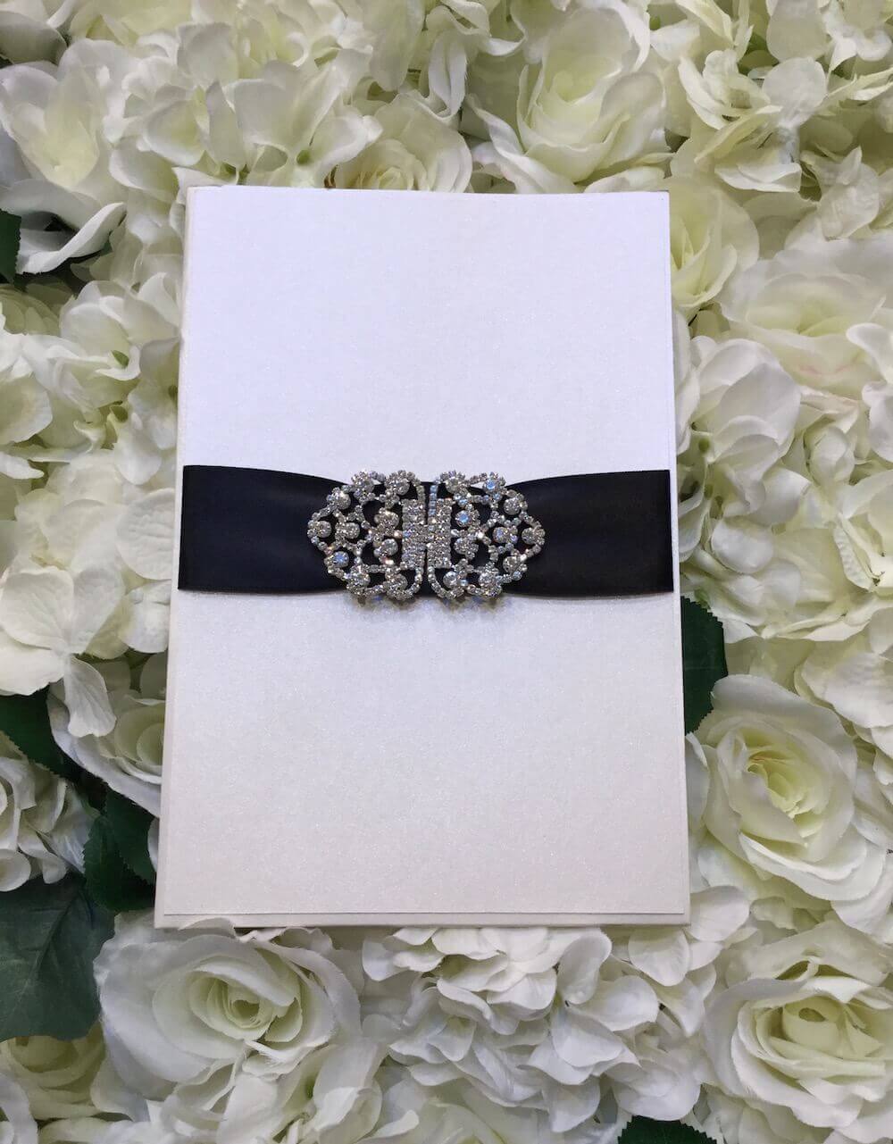 The Carltun Wedding Invitation with large brooch and ribbon (1)